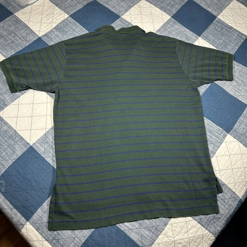 VTG Polo Ralph Lauren Mens Large Green Blue Pin Striped Short Sleeve Golf Shirt